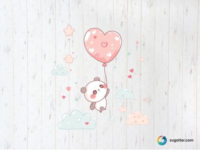 Kawaii Panda with Heart Balloon, Best for child, best on baby onesies, best to be applied with sublimation