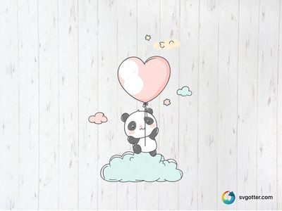 Kawaii Panda with Heart Balloon, Best for child, best on t-shirt, best to be applied with sublimation