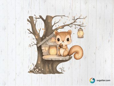Kawaii Squirrel in Treehouse, Best for child, best on t-shirt, best to be applied with sublimation