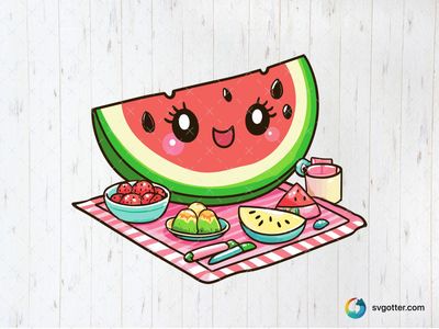 Kawaii Watermelon Picnic, Best for children, best on t-shirt, best to be applied with sublimation