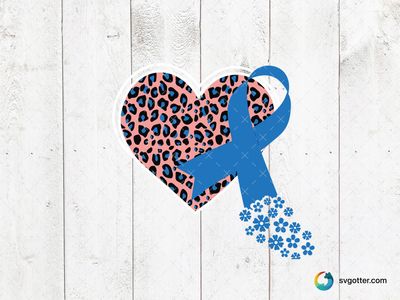 Leopard Heart with Blue Ribbon, Best for awareness advocates, best on t-shirt, best to be applied with heat transfer vinyl