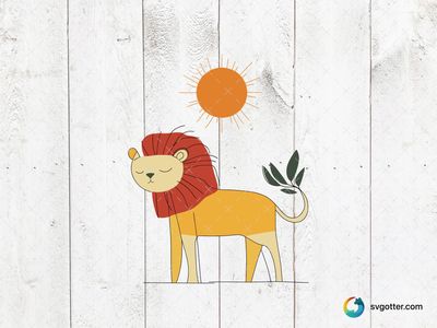 Lion and Sun Illustration, Best for animal lovers, best on wall art, best to be applied with print and cut