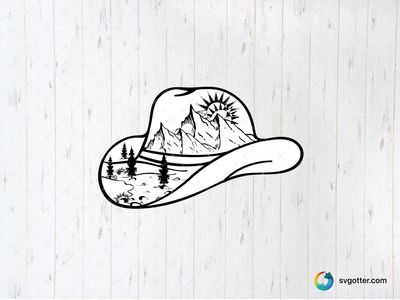 Mountain Cowboy Hat Design, Best for outdoor lovers, best on glass wraps, best to be applied with decal application