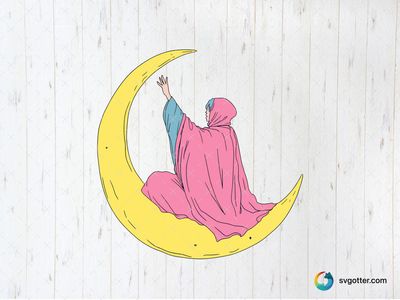 Mystical Witch on Crescent Moon, Best for artist, best on wall art, best to be applied with sublimation