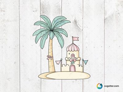 Palm Tree and Sandcastle, Best for beach lovers, best on wall art, best to be applied with sublimation