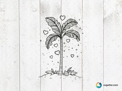 Palm Tree with Hearts, Best for beach lovers, best on wall art, best to be applied with print and cut