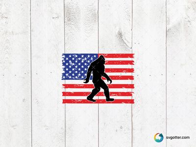 Patriotic Bigfoot Silhouette, Best for Bigfoot enthusiasts and patriots, best on t-shirts, best to be applied with screen printing