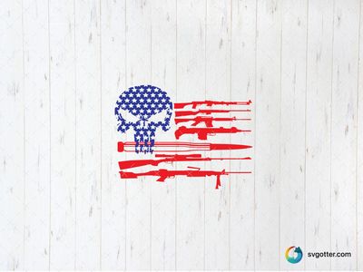 Patriotic Skull and Guns, Best for activist, best on t-shirt, best to be applied with screen printing