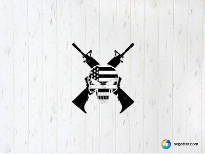Patriotic Skull with Guns, Best for activists, best on t-shirt, best to be applied with screen printing