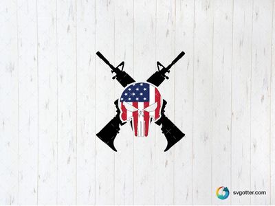 Patriotic Skull with Guns, Best for patriots, best on t-shirt, best to be applied with screen printing