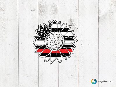 Patriotic Sunflower with Red Line, Best for firefighter supporters, best on t-shirt, best to be applied with heat transfer vinyl