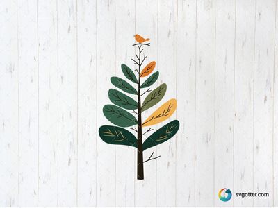 Pine Tree with Bird Illustration, Best for nature lovers, best on wall art, best to be applied with print and cut