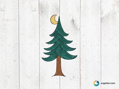 Pine Tree with Moon, Best for nature lovers, best on wall art, best to be applied with print and cut