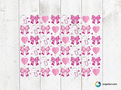 Pink Heart and Bow Pattern, Best for nurses, best on tumbler, best to be applied with sublimation