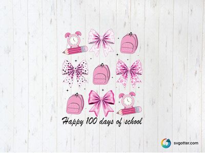 Pink School Icons for 100 Days, Best for students, best on t-shirt, best to be applied with sublimation