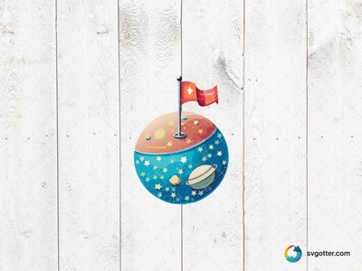 Planet with Flag Illustration, Best for space enthusiasts, best on wall art, best to be applied with sublimation