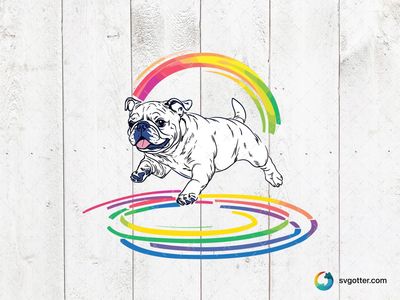 Playful Bulldog with Rainbow, Best for pet lovers, best on t-shirts, best to be applied with sublimation
