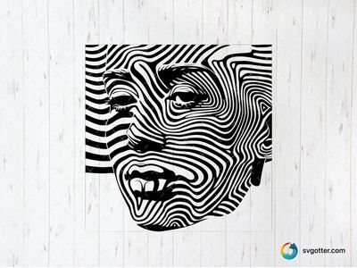 Psychedelic Contour Face, Best for artist, best on wall art, best to be applied with print and cut
