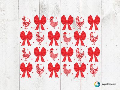 Red Chicken and Bow Pattern, Best for pet lover, best on tumbler, best to be applied with sublimation