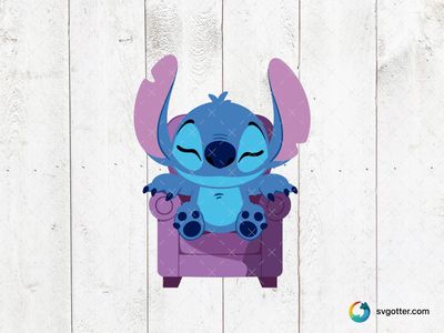 Relaxed Stitch on Chair, Best for Disney fans, best on t-shirt, best to be applied with sublimation