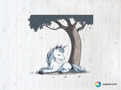 Resting Unicorn Under Tree, Best for children, best on wall art, best to be applied with print and cut