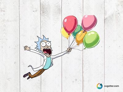 Rick Floating with Balloons, Best for fans of animated series, best on t-shirts, best to be applied with sublimation