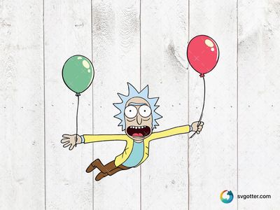 Rick Flying with Balloons, Best for fans of animated shows, best on t-shirts, best to be applied with sublimation