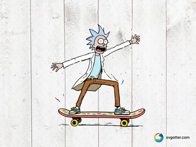 Rick on Skateboard, Best for fans of animated series, best on t-shirt, best to be applied with screen printing