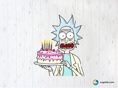 Rick with Birthday Cake, Best for fans of Rick and Morty, best on t-shirt, best to be applied with sublimation