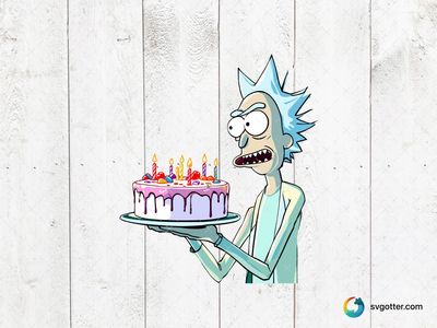 Rick with Birthday Cake, Best for fans of Rick and Morty, best on t-shirts or mugs, best to be applied with sublimation or screen printing