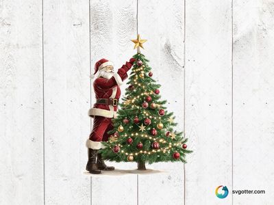 Santa Decorating Christmas Tree, Best for holiday enthusiasts, best on wall art, best to be applied with sublimation