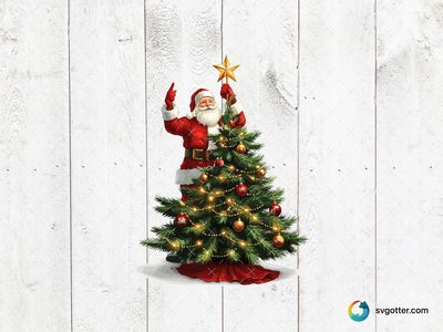Santa Decorating Christmas Tree, Best for holiday enthusiasts, best on wall art, best to be applied with sublimation