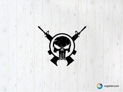 Skull with Crossed Guns, Best for sports fan, best on t-shirt, best to be applied with screen printing