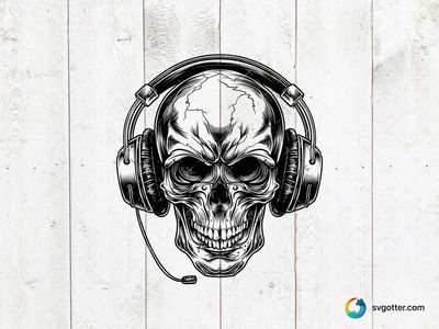 Skull with Headphones, Best for music lovers, best on t-shirt, best to be applied with screen printing
