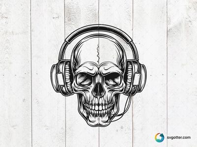 Skull with Headphones, Best for music lovers, best on t-shirt, best to be applied with screen printing
