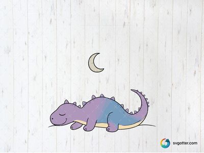 Sleeping Dinosaur Under Moon, Best for children, best on baby onesies, best to be applied with sublimation