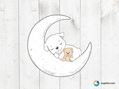Sleeping Puppy on Moon, Best for baby, best on baby onesies, best to be applied with sublimation