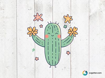 Smiling Cactus with Flowers, Best for plant lovers, best on t-shirt, best to be applied with sublimation