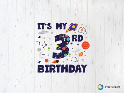 Space-Themed 3rd Birthday Design, Best for child, best on t-shirt, best to be applied with sublimation