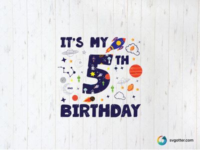 Space Themed 5th Birthday Design, Best for child, best on t-shirt, best to be applied with sublimation