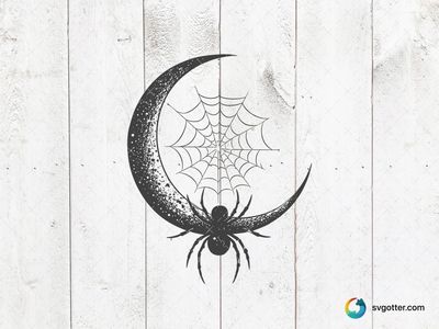 Spider and Web on Crescent Moon, Best for halloween enthusiasts, best on t-shirt, best to be applied with screen printing