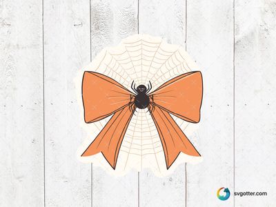 Spider with Bow on Web, Best for holiday enthusiast, best on sticker, best to be applied with adhesive vinyl