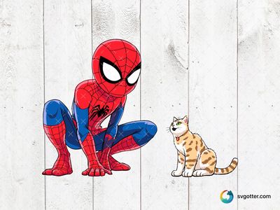 Spiderman and Cat Encounter, Best for comic book fans, best on t-shirt, best to be applied with screen printing