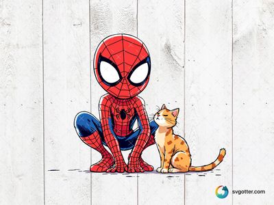 Spiderman with Cat, Best for superhero fans, best on t-shirt, best to be applied with sublimation