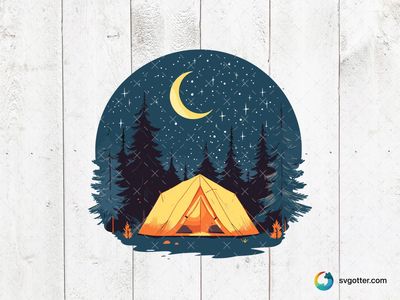 Starry Night Camping Scene, Best for campers, best on wall art, best to be applied with print and cut