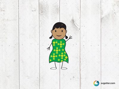 Stick Figure Girl in Green Dress, Best for child, best on t-shirt, best to be applied with screen printing
