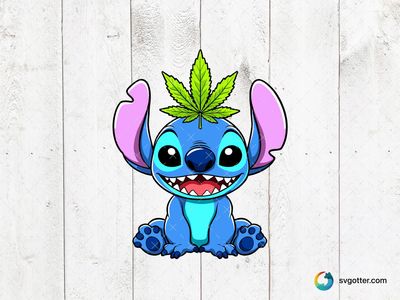 Stitch with Cannabis Leaf, Best for cartoon lovers, best on t-shirt, best to be applied with sublimation