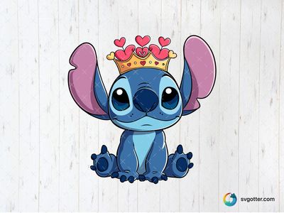 Stitch with Crown and Hearts, Best for child, best on t-shirt, best to be applied with sublimation