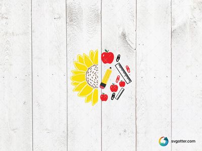 Sunflower and School Supplies, Best for teachers, best on tote bag, best to be applied with sublimation