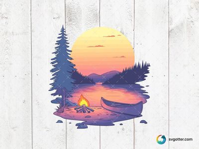 Sunset Lake Camping Scene, Best for campers, best on wall art, best to be applied with sublimation